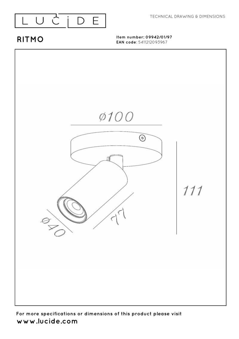 Lucide RITMO - Ceiling spotlight - Ø 10 cm - 1xGU10 (MR11) - Coffee